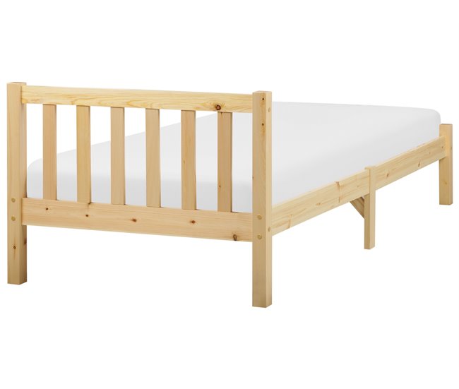 Beliani Cama com estrado Pinho FLORAC Castanho