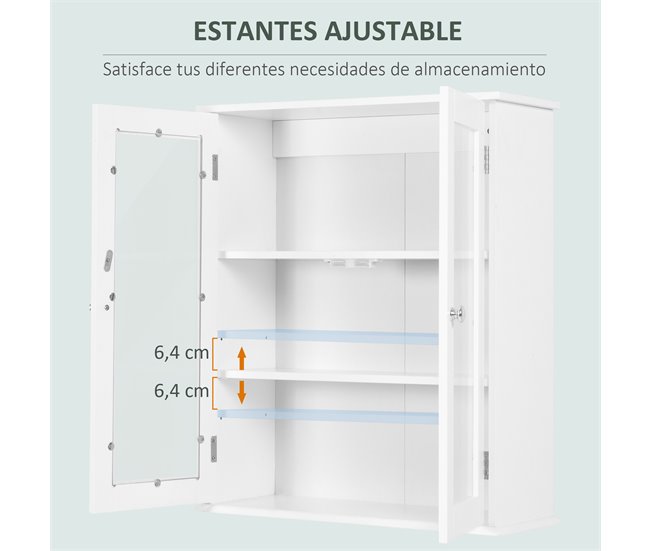 Armário Casa de Banho de Parede MDF e Vidro kleankin 55 Branco