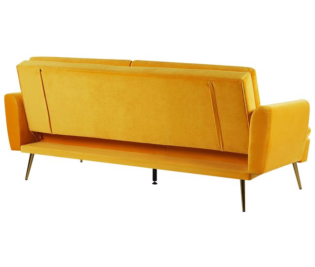 Beliani Sofá-cama Veludo VETTRE Amarelo
