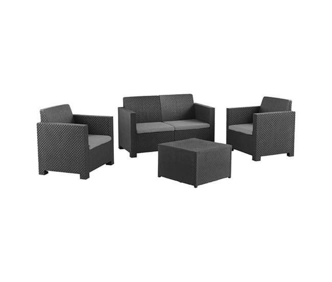 Set MAHINA sofá 2 lugares com 2 cadeirões e mesa de centro Grafito