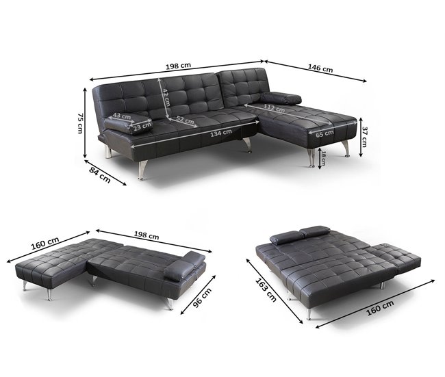 Chaise Longue Sofá Cama + Mesa de Centro Elevable Cinza Escuro