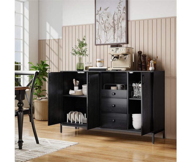 Aparador para Sala Melamina de Madeira, Metal HOMCOM Preto