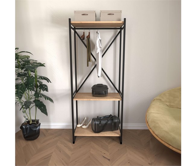 Cabide Rus e design elegante em metal Preto/ Madeira