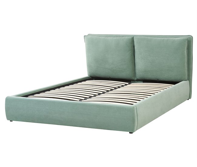Beliani Cama con almacenaje Terciopelo BAJONNA Verde