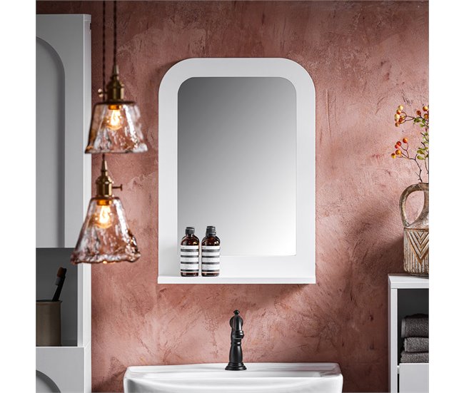 Espelho de casa de banho com 1 prateleira Espelho BZR162-W SoBuy PT Branco