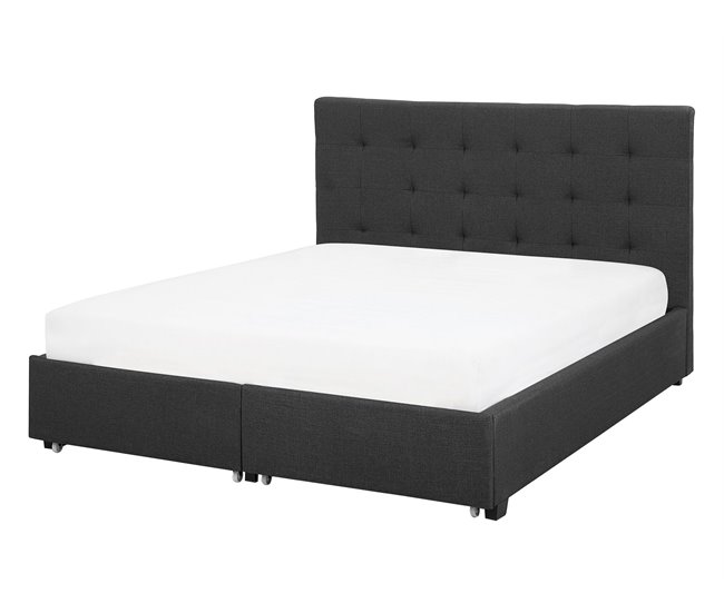 Beliani Cama com armazenamento Poliéster ROCHELLE 153x213 Cinza Escuro
