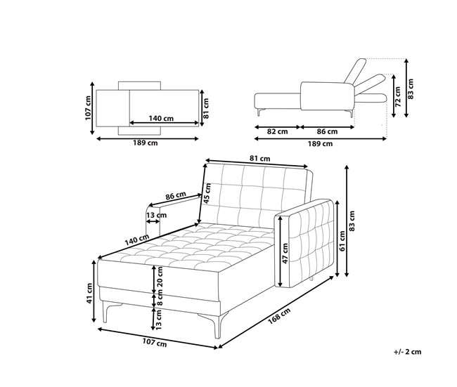 Beliani Chaise longue Poliéster ABERDEEN Castanho
