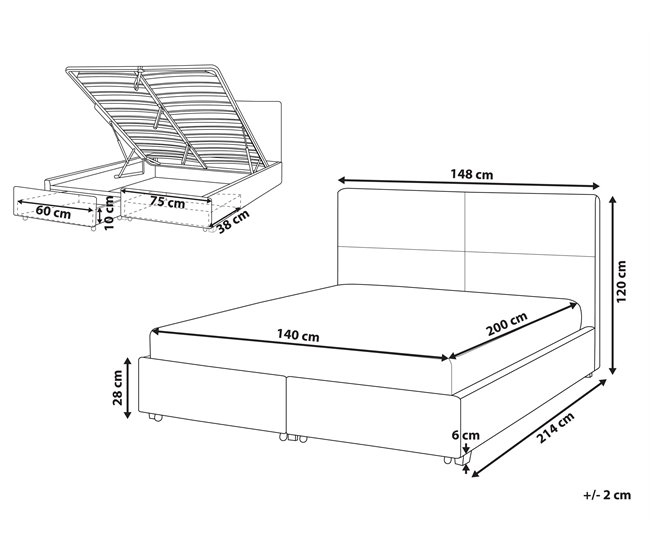 Beliani Cama baú Veludo VERNOYES 148x214 Preto
