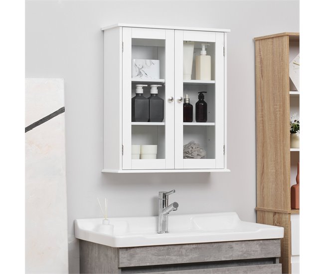 Armário Casa de Banho de Parede MDF e Vidro kleankin 55 Branco