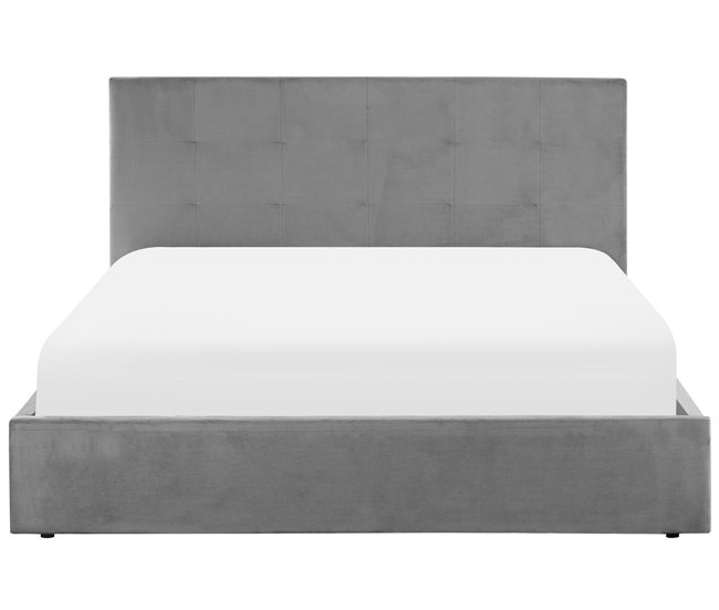 Beliani Cama com armazenamento Veludo LORIENT 197x216 Cinza Claro