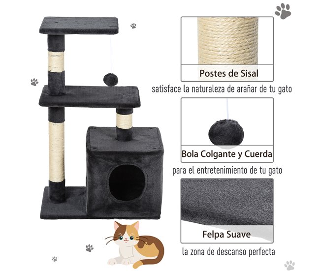 Arranhador para Gatos Aglomerado de Madeira, Pelúcia e Sisal Cinza