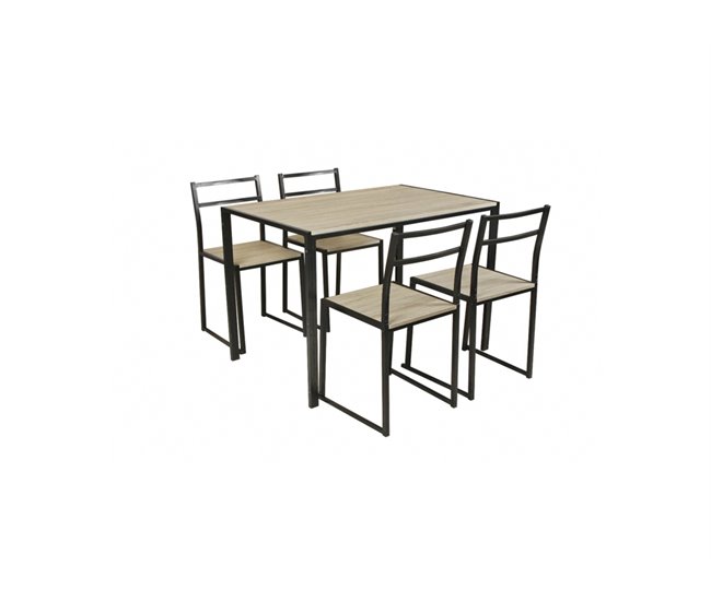 Conjunto de Mesa e 4 Cadeiras SIDNEY Preto/ Madeira