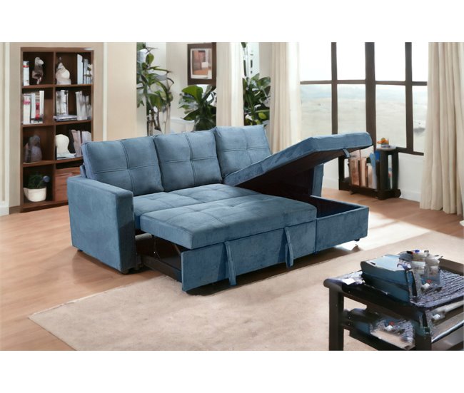 Sofá Cama Com Baú e Chaise Longue Cinza Claro