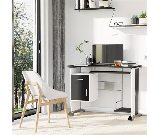 Mesa de Computador MDF e Metal HOMCOM, escritório - secretárias 100x52 Preto