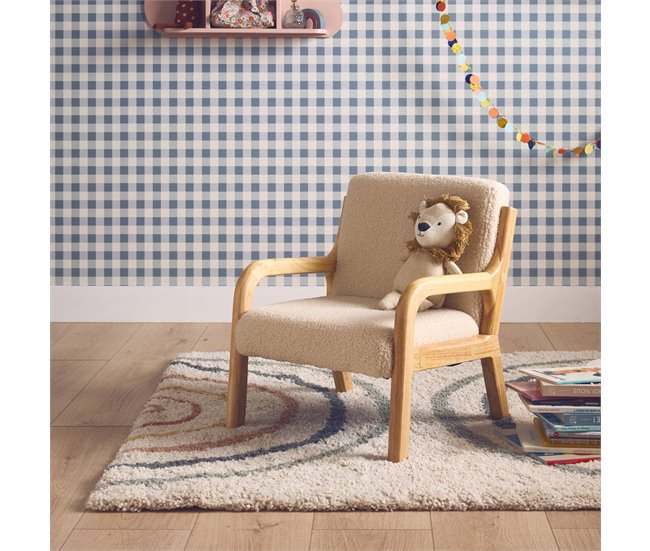 Cadeirão infantil escandinavo em madeira e tecido bouclette Bege