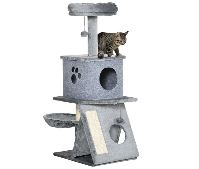 Árvore para Gato Aglomerado, Pelúcia, Tecido de Feltro e Sisal Cinza