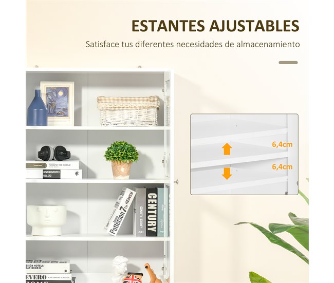 Estante de Livros MDF e Vidro Temperado HOMCOM 76 Branco