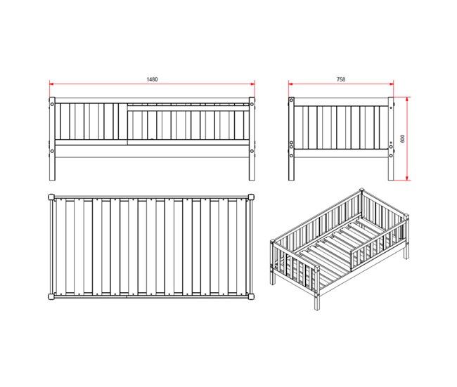 Cama Vipack Tod com estrado de ripas Branco