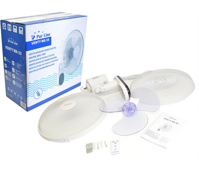 Ventilador montado na parede com temporizador e 3 velocidades Branco