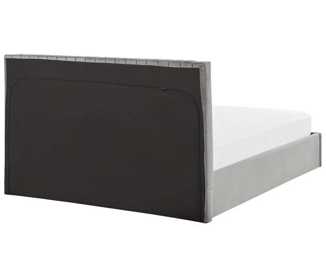 Beliani Cama com armazenamento Veludo VION 177x216 Cinza
