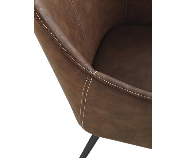 Poltrona de efeito de couro com pernas de metal Castanho