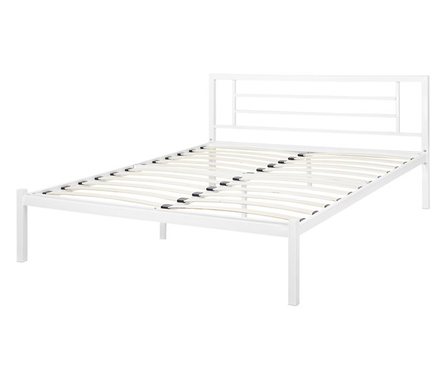 Beliani Cama com estrado Metal CUSSET 147x209 Branco