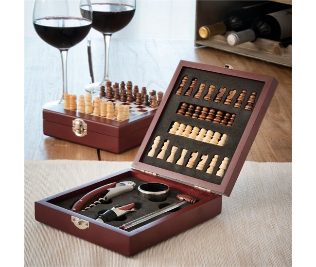Conjunto de Acessórios para Vinho e Xadrez IG115540 Castanho