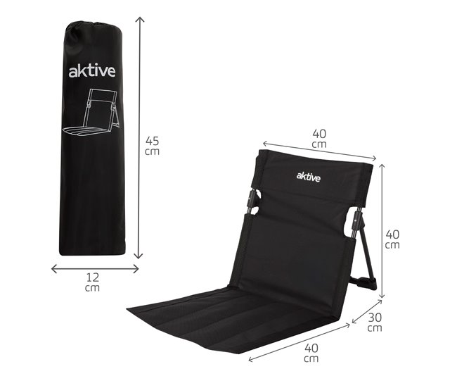 Aktive Cadeira dobrável, encosto ajustável e saco de transporte Preto