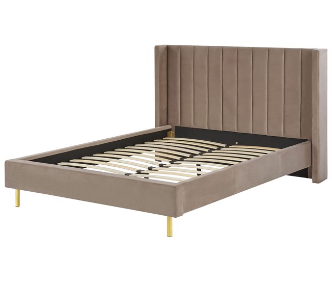 Beliani Cama com estrado Veludo VILLETTE 165x222 Azul Marino