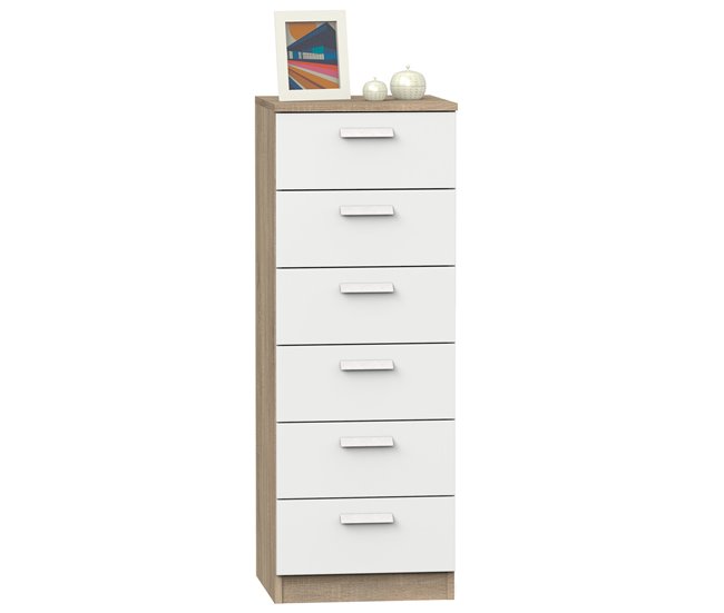 Cômoda de Quarto, Sinfonier 6 Gavetas, Briebe Nova BRI-22074 Branco/ Madeira