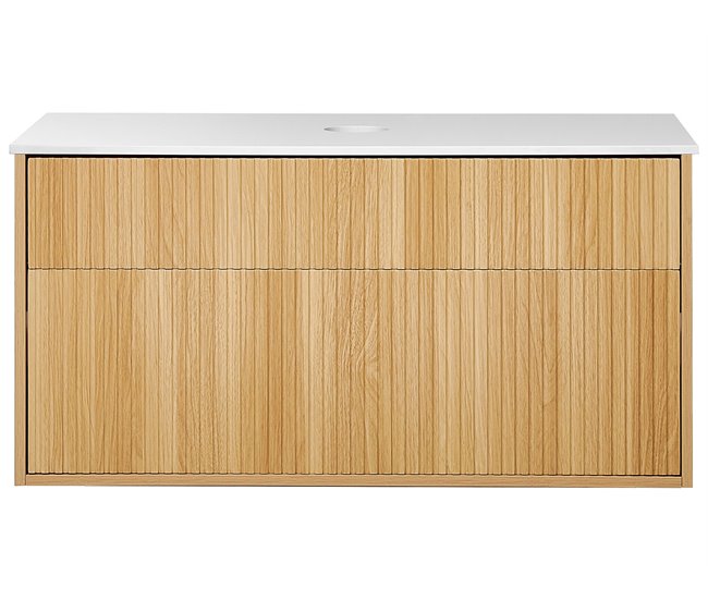 Beliani Armário de casa de banho BEXTI 100 Madeira Clara