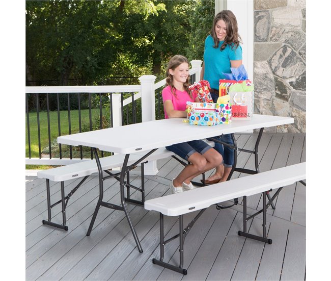 Mesa rectangular rebatível efeito granito branco LIFETIME 184 x 76 x 73,5 cm Branco