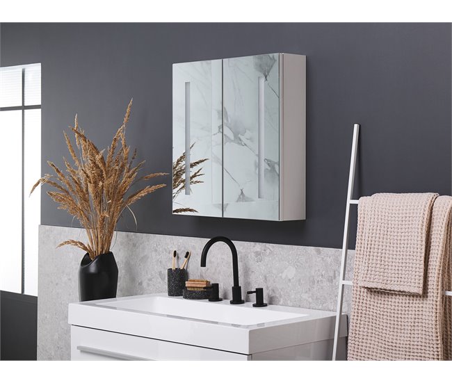 Armário de casa de banho com espelho e LED CHABUNCO Branco