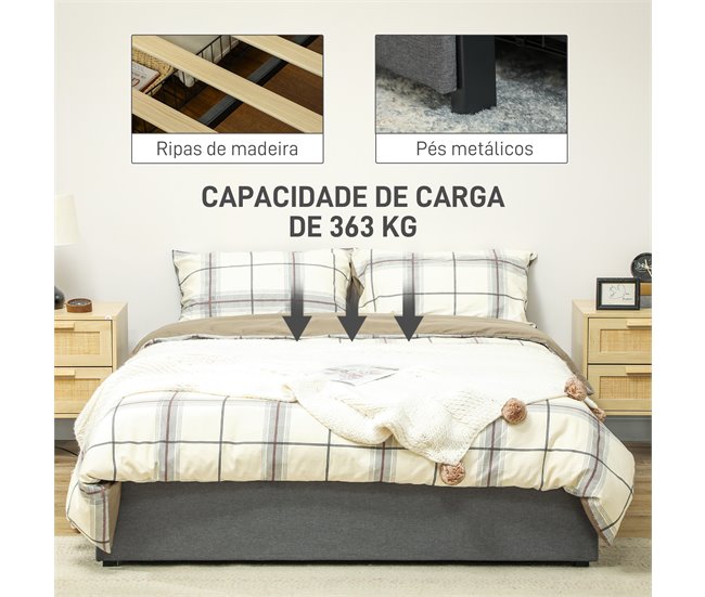 Estrutura Cama de Casal Poliéster e Placa Multicamada HOMCOM Cinza