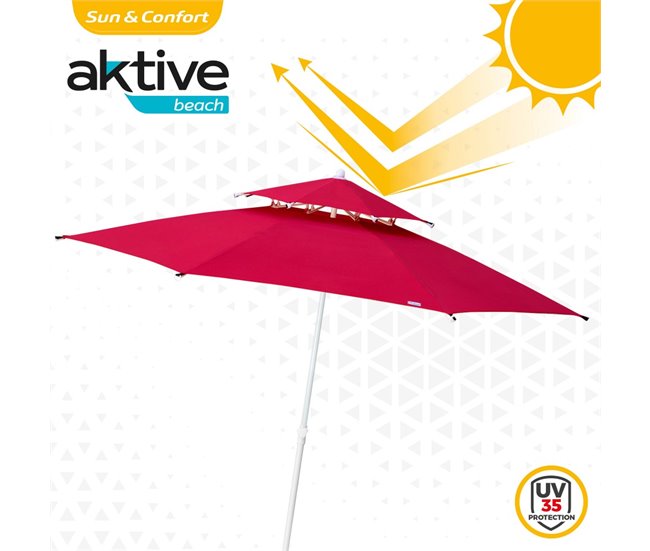 Guarda-sol octogonal de com teto duplo e proteção UV35 + Aktive Beach Vermelho