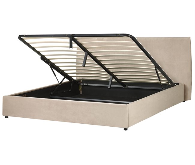 Beliani Cama com armazenamento Veludo LAVAUR 203x210 Cinza Escuro