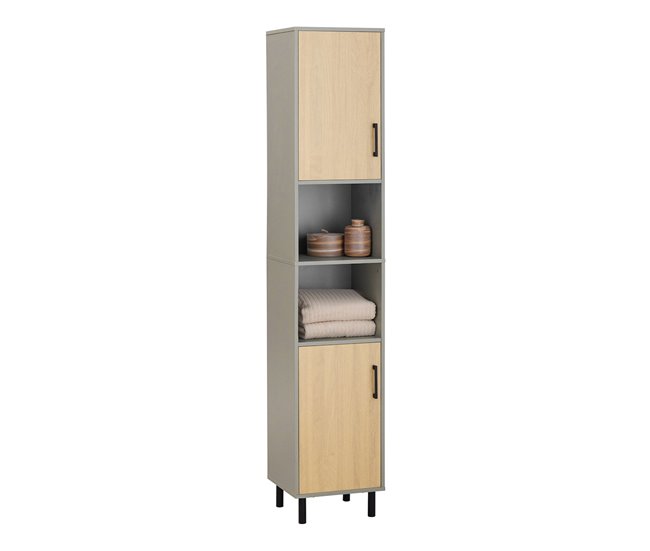 Armário de casa de banho alto com 2 portas BZR131-NG SoBuy Cinza
