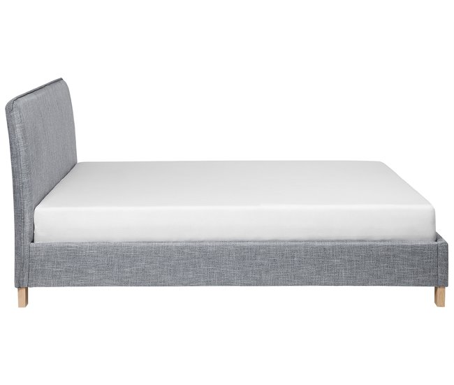 Beliani Cama com estrado Poliéster SENNEZ 175x216 Cinza Claro