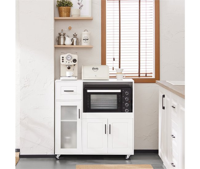 Aparador de Cozinha para Microondas com Rodas SoBuy FSB78-W 40 Branco