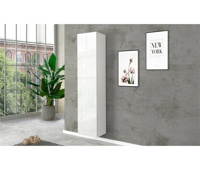 Armário multiuso com 1 porta efeito madeira Branco Brillo
