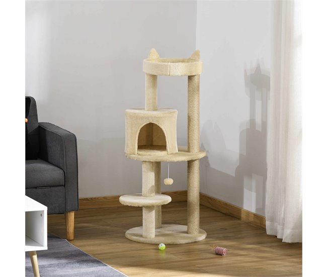 Arranhador para Gatos Aglomerado de Madeira, Pelúcia e Sisal Creme