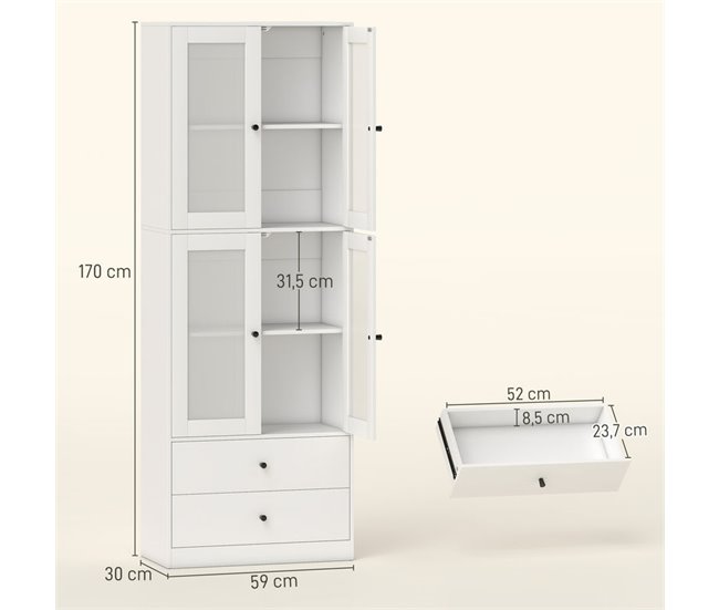 Armário de Cozinha Melamina de Madeira HOMCOM, casa - cozinha Branco