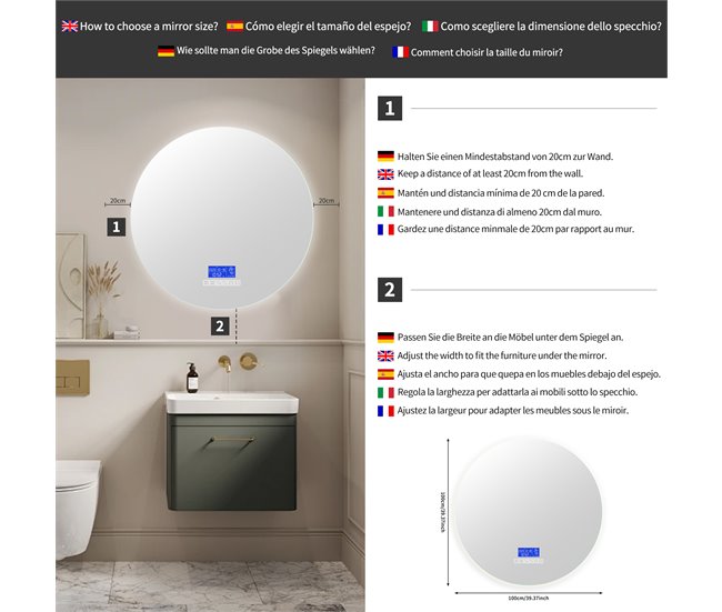 Espelho de banheiro LED redondo 100x4 Transparente