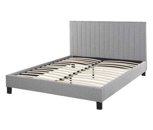 Beliani Cama com estrado Poliéster POITIERS 151x215 Cinza Claro