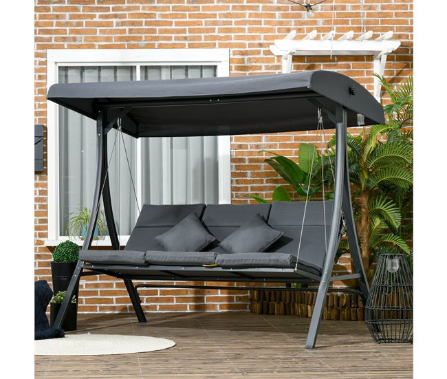 Baloiço de Exterior Poliéster e Aço Outsunny Cinza