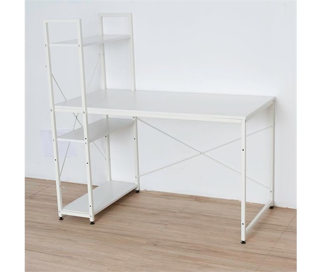 Mesa de escritório contemporânea com estante 120x64 Branco