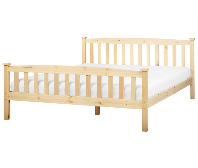 Cama Pinho GIVERNY 160 x 200 cm Castanho escuro 169x208 Branco