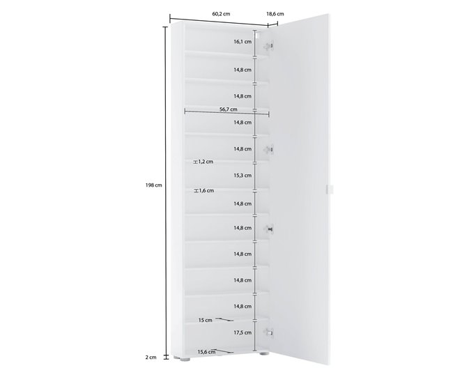 Armário multiuso com 1 porta efeito madeira Branco