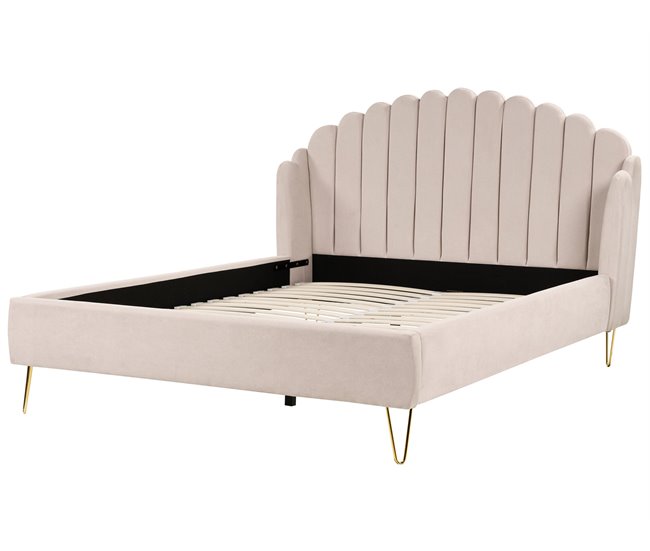 Beliani Cama com estrado Poliéster AMBILLOU 197x214 Bege