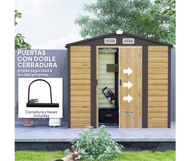 Abrigo de Jardim Aço Galvanizado Outsunny Castanho